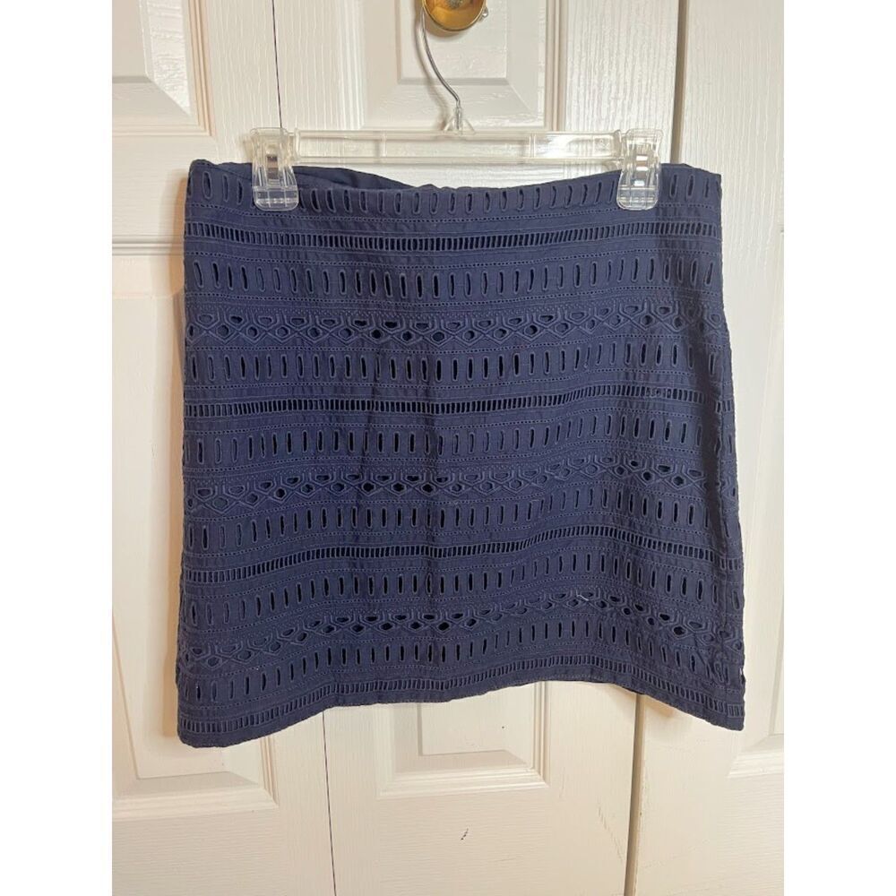 Gap True Indigo Eyelet Crochet Fully Lined Straight Pencil Cotton Mini Skirt